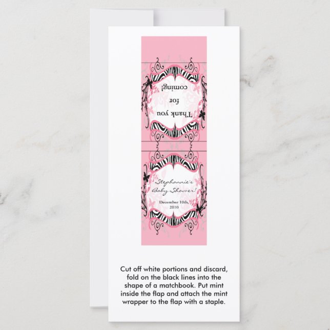 25 Mint Matchbooks Girly Butterfly Zebra tryck (Framsida)