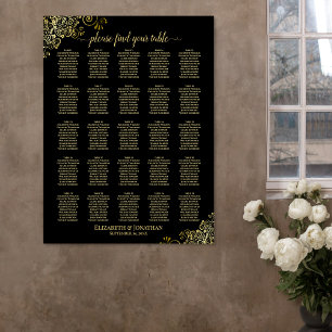 25 passagerardiagram Bord Guld och Svarta Bröllop Poster