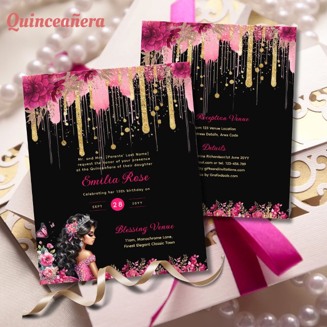 25 ROSA Guld Sparkles Quinceanera Dress Blommigt Flygblad (Skapare uppladdad)