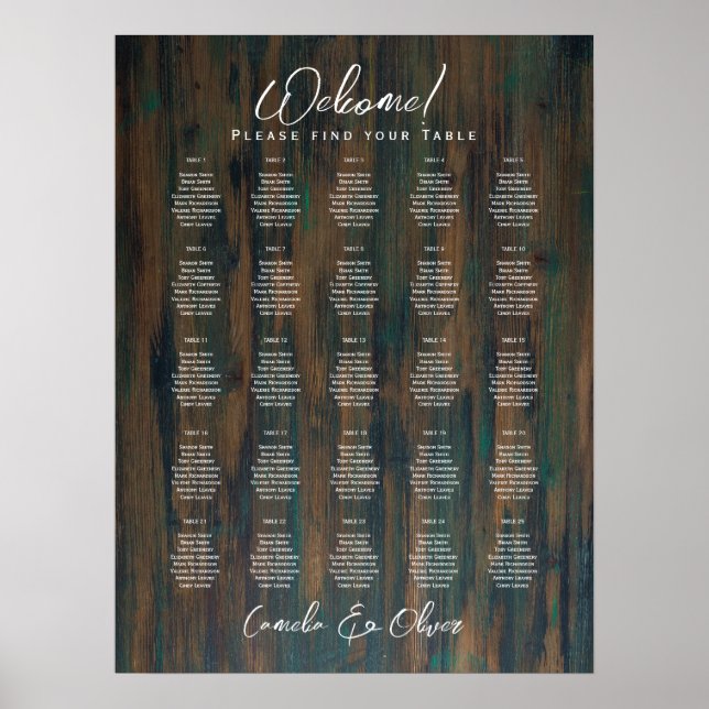 25 RUSTIC-passagerarkartor för Elegant med Bord Poster (Framsidan)