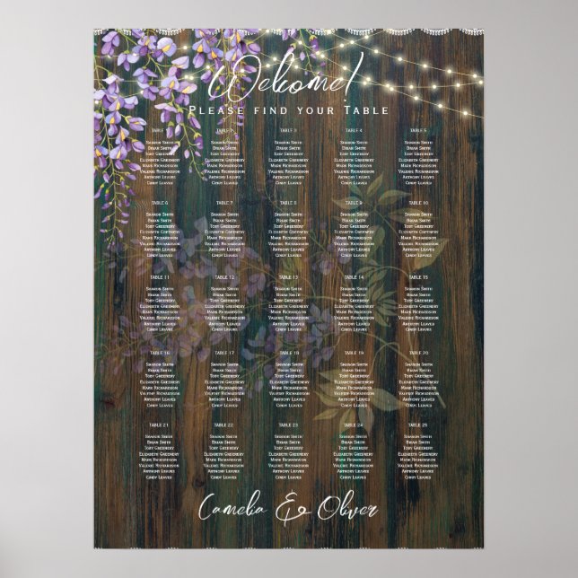 25 RUSTIC-passagerarkartor för Elegant med Bord Poster (Framsidan)