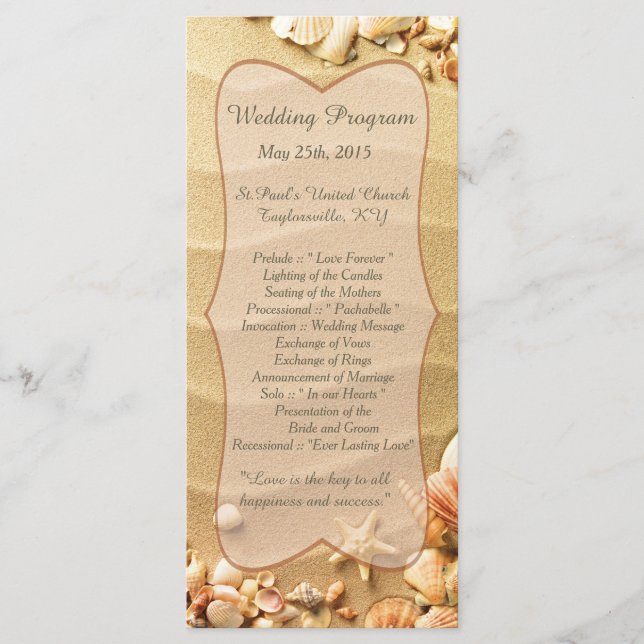 25 Seashell Beach Sand-Bröllopsprogram Program (Framsida)