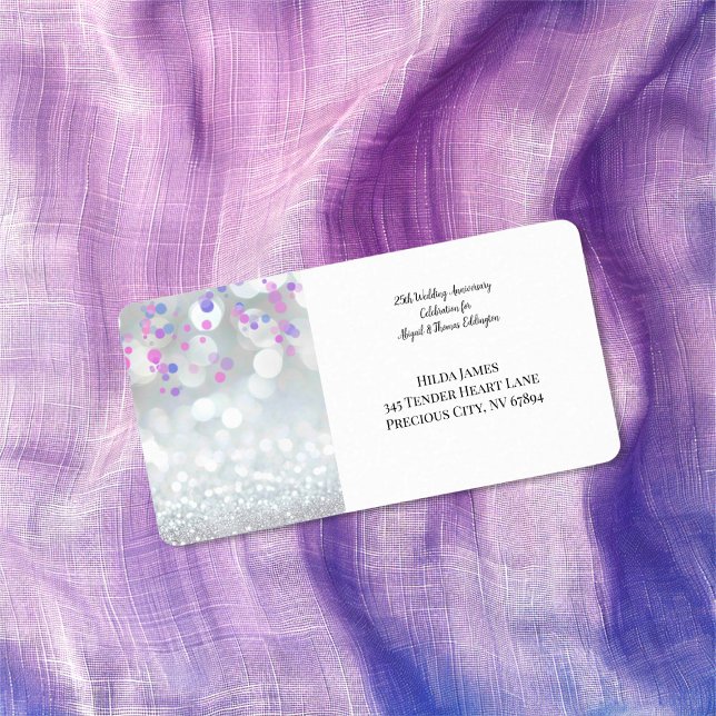 25 Silver Bröllop-årsdag Returadressetikett Adressetikett (25th Silver Wedding Anniversary (bokeh) return address label)