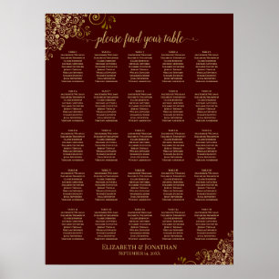 25 sittdiagram för Bord Guld och Auburn Brown Bröl Poster