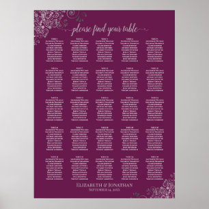25 sittplatsdiagram för Bord Silver & Cassis Bröll Poster