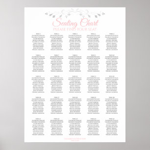25 sittplatsplan för Rosa och Grått Elegant bröllo Poster
