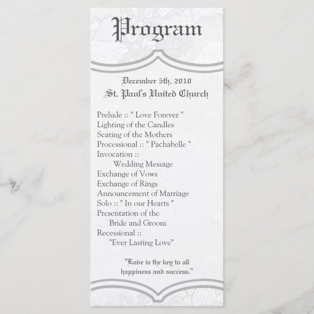 25 utskrifter med Land Vit Snöre i Bröllopsprogram Program (Framsida)