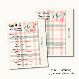 25 x 2 Cheers to Baby Sage Peach Gingham GAMES Flygblad
