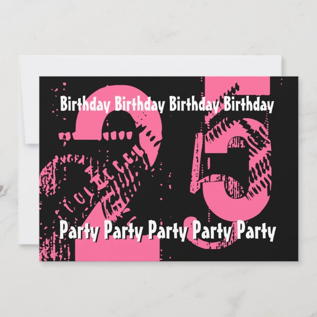 25th 29th rosa och svart födelsedag PartyTemplate Inbjudningar (Framsida)