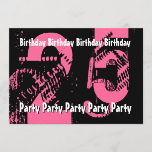 25th 29th rosa och svart födelsedag PartyTemplate Inbjudningar