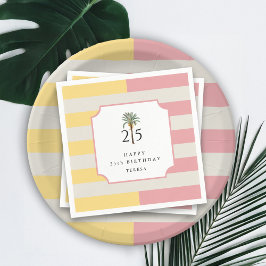 25th Birthday Palm Beach Pastel Stripe Tropical Pappersservett