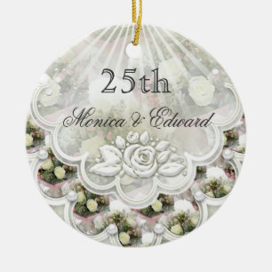 25th bröllopsdagprydnad för ro och för snören julgransprydnad keramik