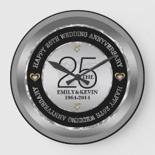 25th Bröllopsdagsilver & svart Stor Klocka