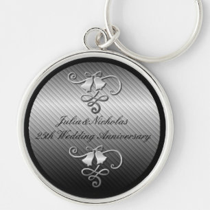 25th Bröllopsdagsilvernyckelring Rund Silverfärgad Nyckelring