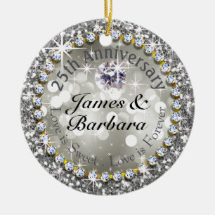 25th Glitzy diamant Bling för årsdag Julgransprydnad Keramik