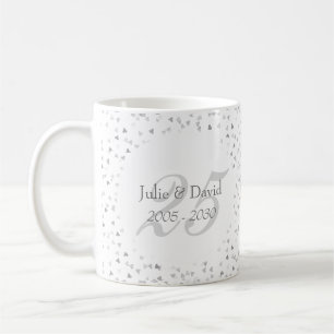 25th Konfettiar för bröllopsdagsilverhjärtor Kaffemugg
