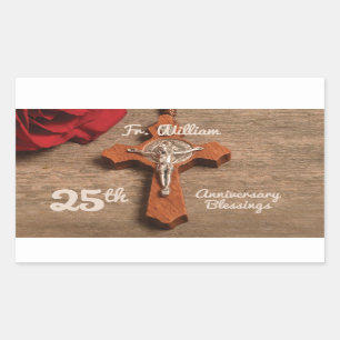25th rosa prästvigningårsdag för präst och rad rektangulärt klistermärke