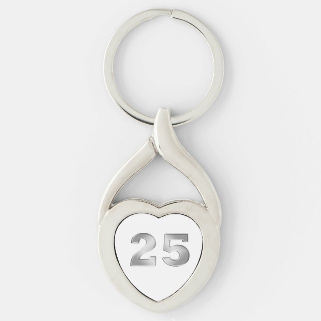25th Silverårsdag Keychain Twisted Heart Silverfärgad Nyckelring (Framsidan)