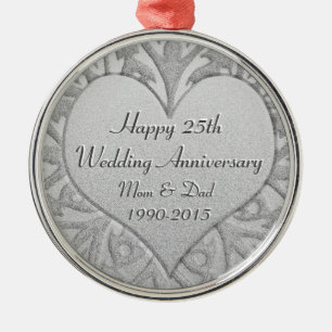 25th Silverbröllopsdaghjärta Julgransprydnad Metall