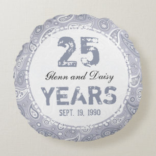 25th SilverbröllopsdagPaisley mönster Rund Kudde