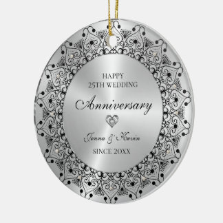 25th Wedding Anniversary Black Mandala On Gold Julgransprydnad Keramik