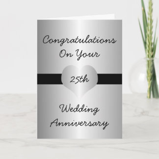 25th Wedding Anniversary Card Silver Heart Kort