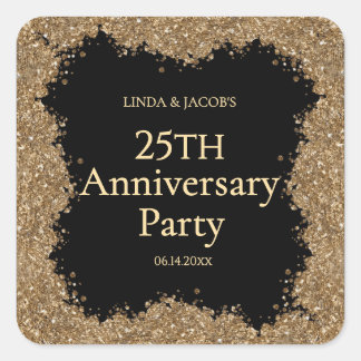 25th Wedding Anniversary Gold Faux Glitter  Fyrkantigt Klistermärke
