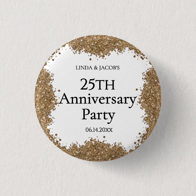 25th Wedding Anniversary Gold Faux Glitter  Knapp (Framsida)