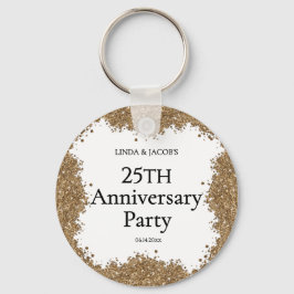 25th Wedding Anniversary Gold Faux Glitter  Nyckelring