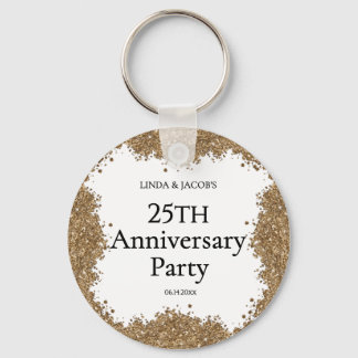 25th Wedding Anniversary Gold Faux Glitter  Nyckelring