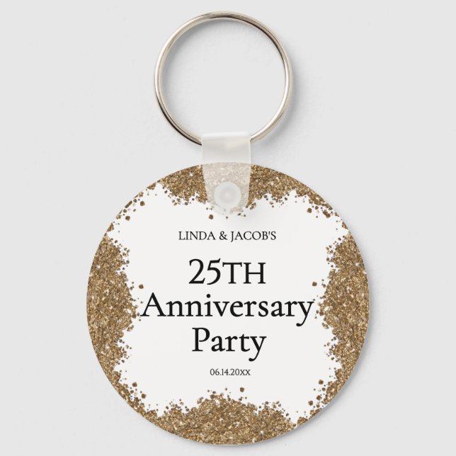 25th Wedding Anniversary Gold Faux Glitter  Nyckelring (Framsida)