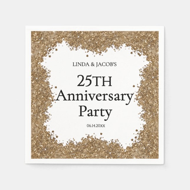 25th Wedding Anniversary Gold Faux Glitter  Pappersservett (Framsidan)