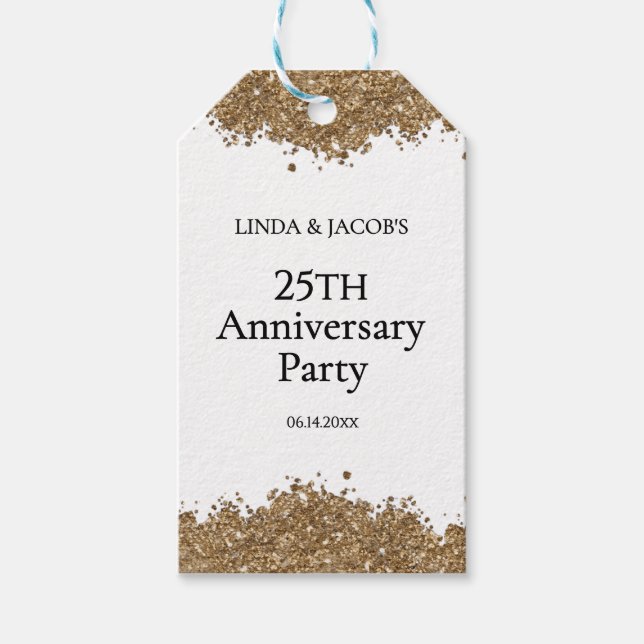 25th Wedding Anniversary Gold Faux Glitter  Presentetikett (Framsidan)