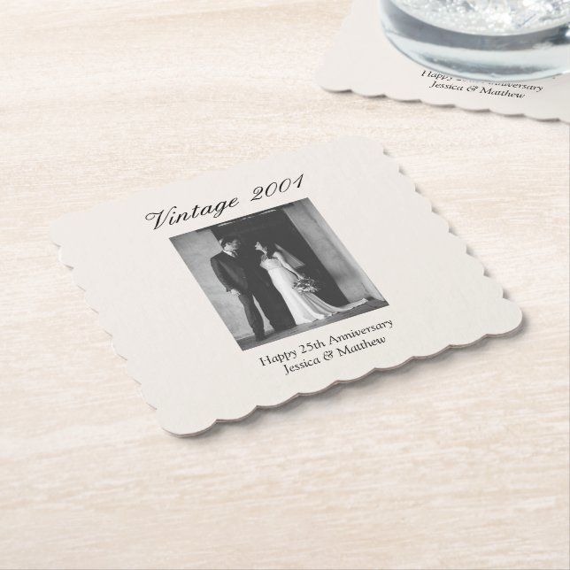 25th Wedding Anniversary Party Personalized Photo Underlägg Papper (Vinklad)