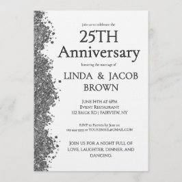 25th Wedding Anniversary Silver Faux Glitter Inbjudningar