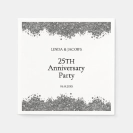 25th Wedding Anniversary Silver Faux Glitter Pappersservett