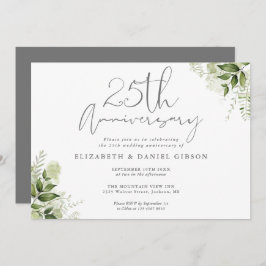 25th Wedding Anniversary Silver Script Floral Inbjudningar