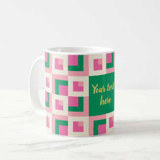 26039A Geometriskt Pinwheel Blockmönster Rosa Grön Kaffemugg