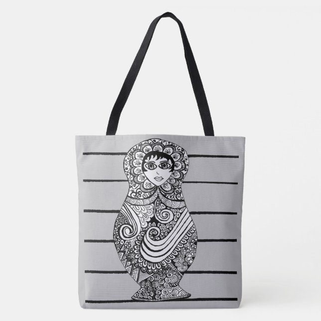 264 - Matrioska BW Tote Bag Tygkasse (Framsida)