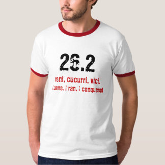 26,2 venien, cucurri, vici., kom jag, mig körde, I Tee Shirt