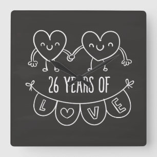 26-årsjubiléet Gift Chalk Hearts Fyrkantig Klocka