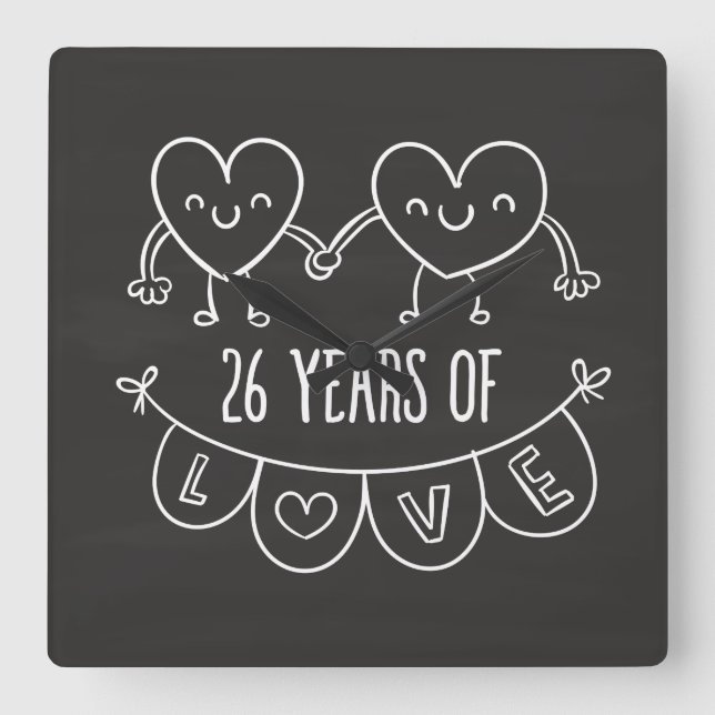 26-årsjubiléet Gift Chalk Hearts Fyrkantig Klocka (Framsida)