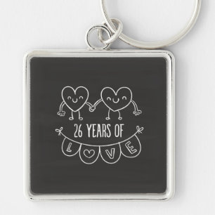 26-årsjubiléet Gift Chalk Hearts Fyrkantig Silverfärgad Nyckelring