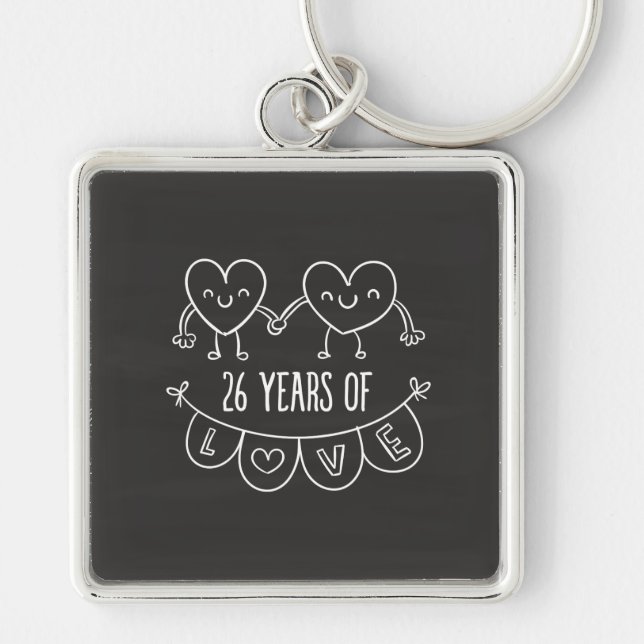 26-årsjubiléet Gift Chalk Hearts Fyrkantig Silverfärgad Nyckelring (Framsidan)