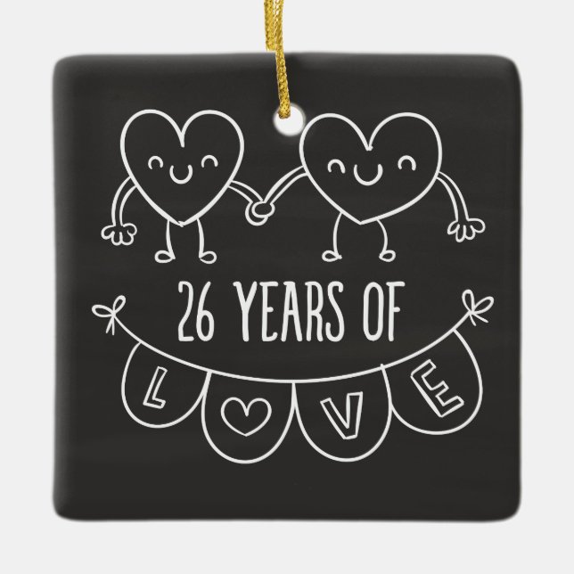 26-årsjubiléet Gift Chalk Hearts Julgransprydnad Keramik (Framsida)