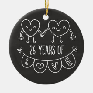 26-årsjubiléet Gift Chalk Hearts Julgransprydnad Keramik