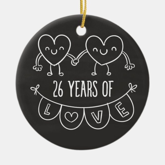 26-årsjubiléet Gift Chalk Hearts Julgransprydnad Keramik (Framsidan)