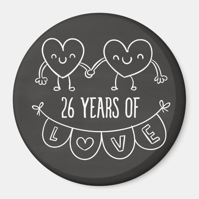 26-årsjubiléet Gift Chalk Hearts Magnet (Framsidan)