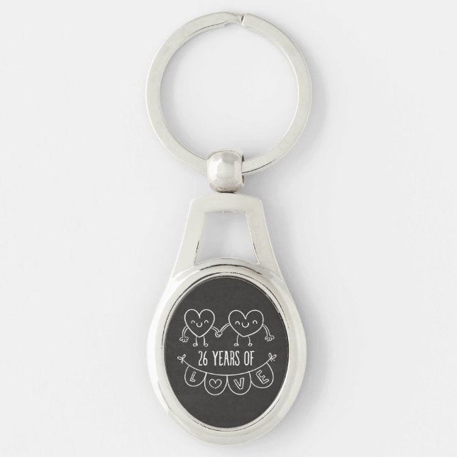 26-årsjubiléet Gift Chalk Hearts Ovalt Silverfärgad Nyckelring (Framsidan)
