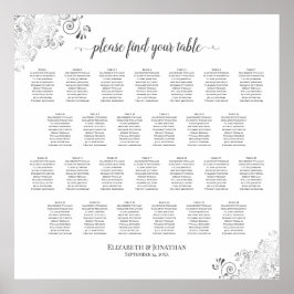 26 Bord Bröllop, sätesschemat Silver Frills White Poster